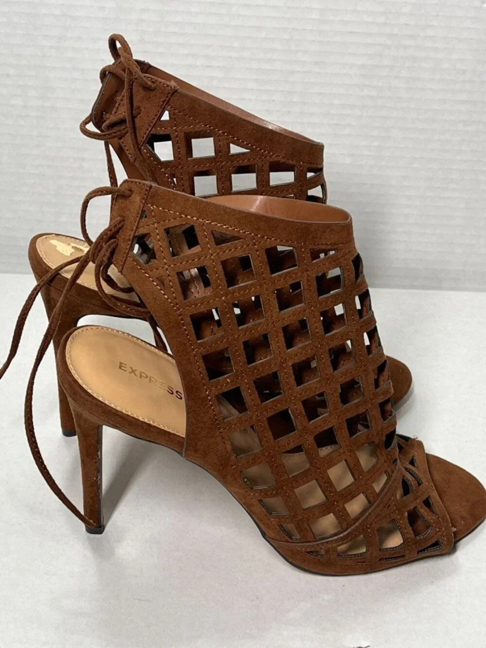 Express Women's Size 10 Brown Cutout Open Toe Stiletto Heel Sandals